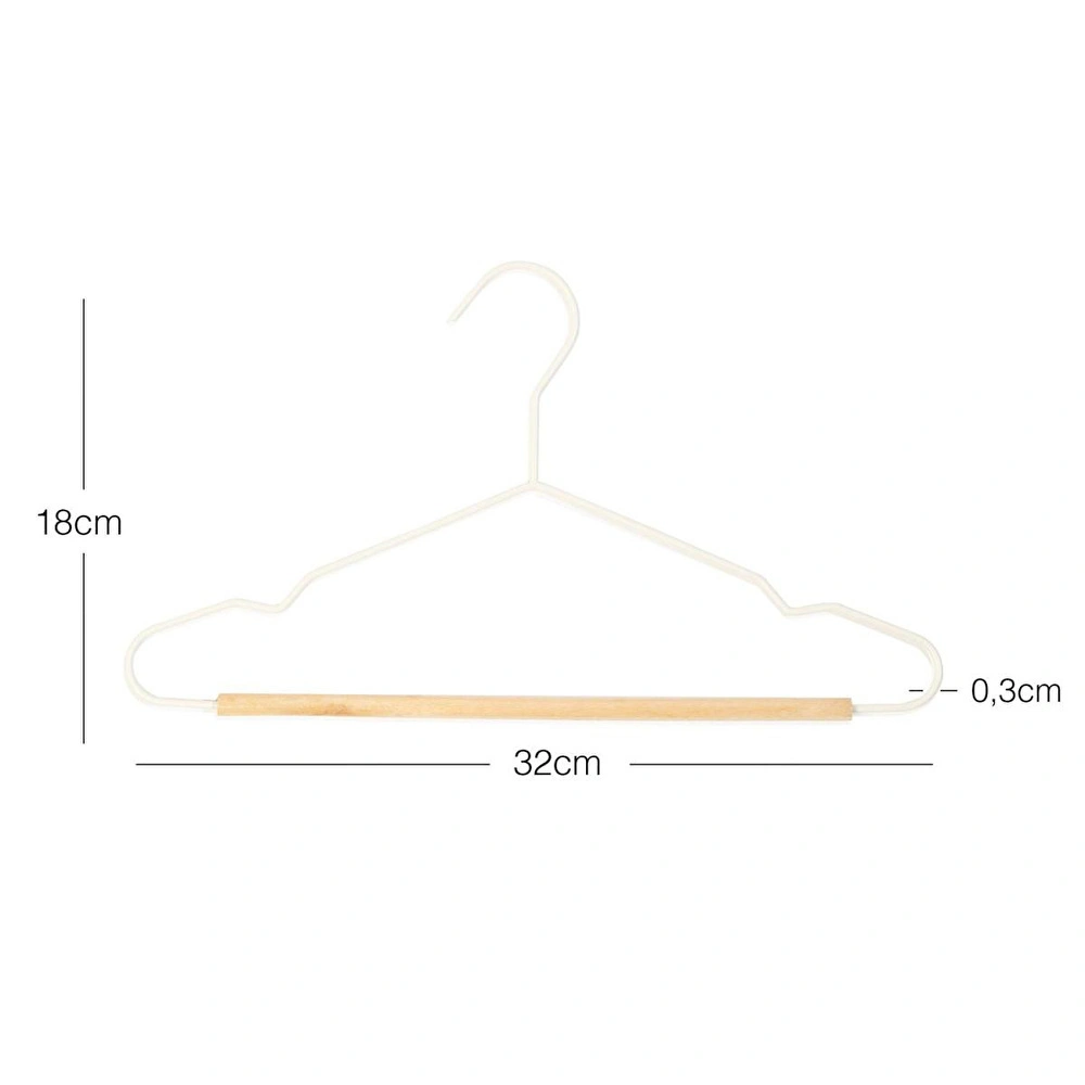 Ocean Home Textile 3'lü Ahşap Destekli Mat Beyaz Renk Kauçuk Kaplamalı Metal Çocuk Giysi Askısı 18 X 32 X 0.3 Cm görseli 5