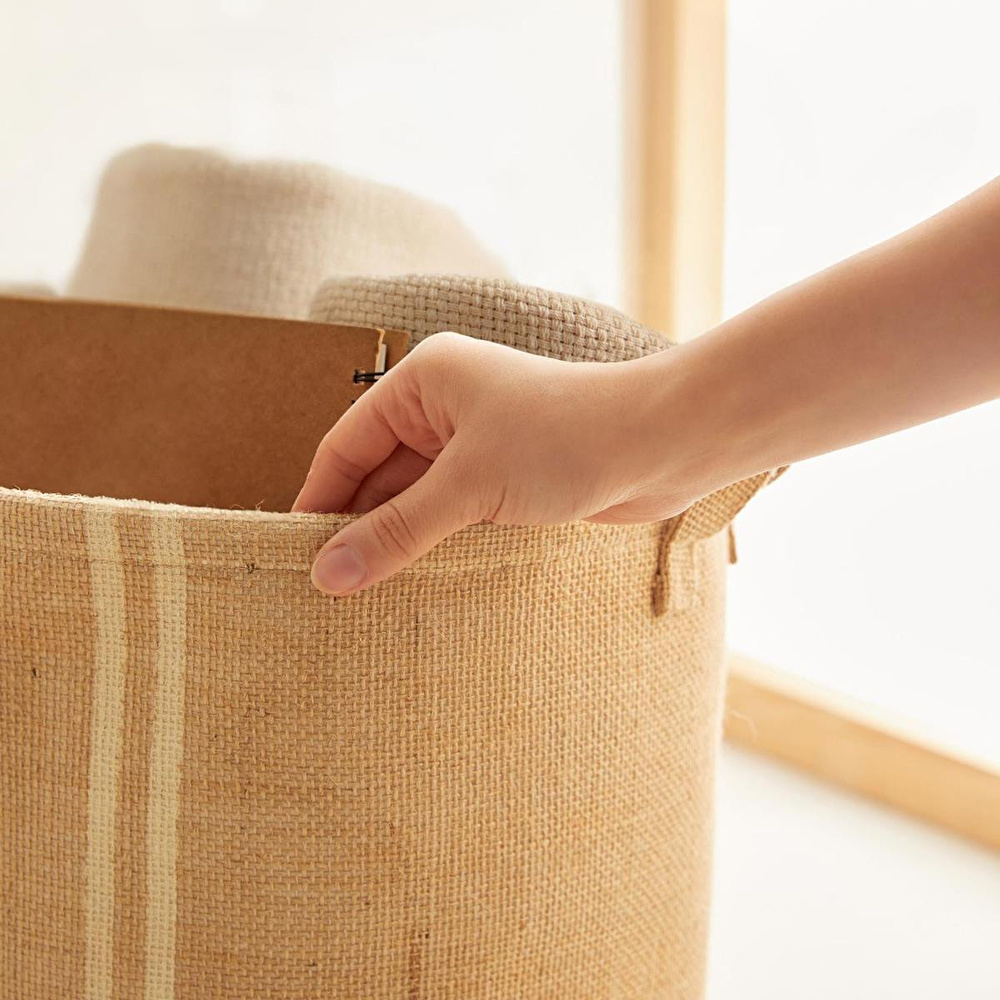Ocean Home Textile 2'li Çizgili Jüt Sepet Set 1 Adet 30 X 31 / 1 Adet 30 X 21 X 18 Cm görseli 3