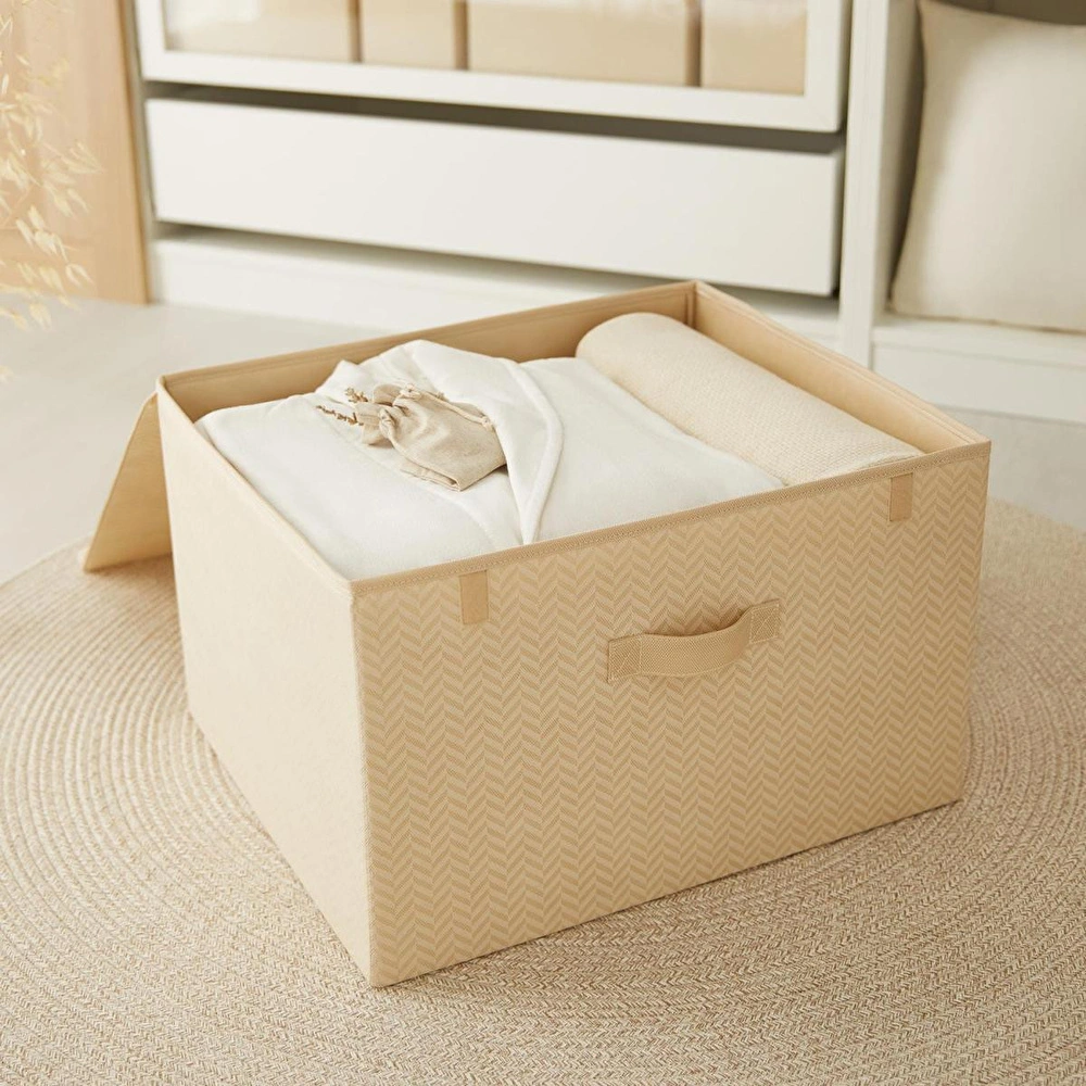 Ocean Home Textile Bej Balıksırtı Kapaklı Kutu 48 X 40 X 30 Cm görseli 4