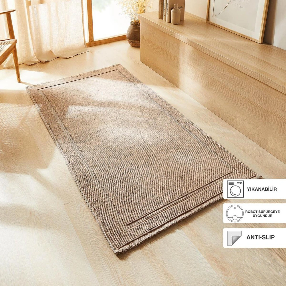 Ocean Home Textile Yıkanabilir Pamuklu Bej Renk Kilim 120 X 180 Cm görseli 1