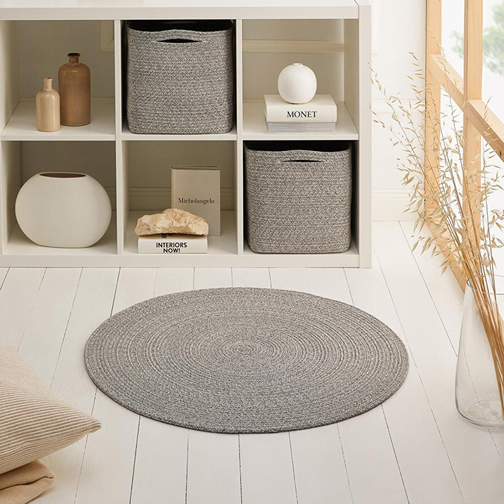 Ocean Home Textile Yıkanabilir Gri Kırçıllı Pamuklu Halı Kilim Ø 80 Cm görseli 5