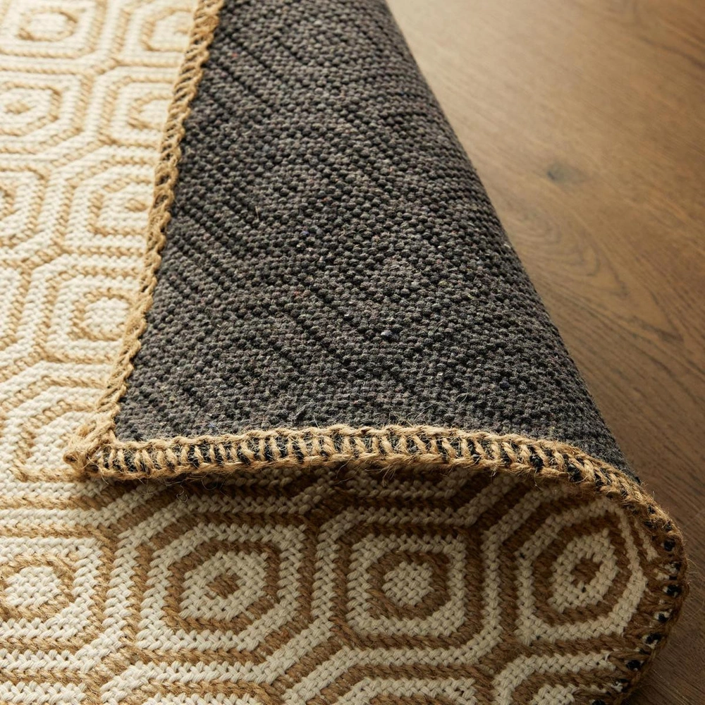 Ocean Home Textile Ekru Renk Karo Desenli Jüt Halı Kilim 80 X 150 Cm görseli 2