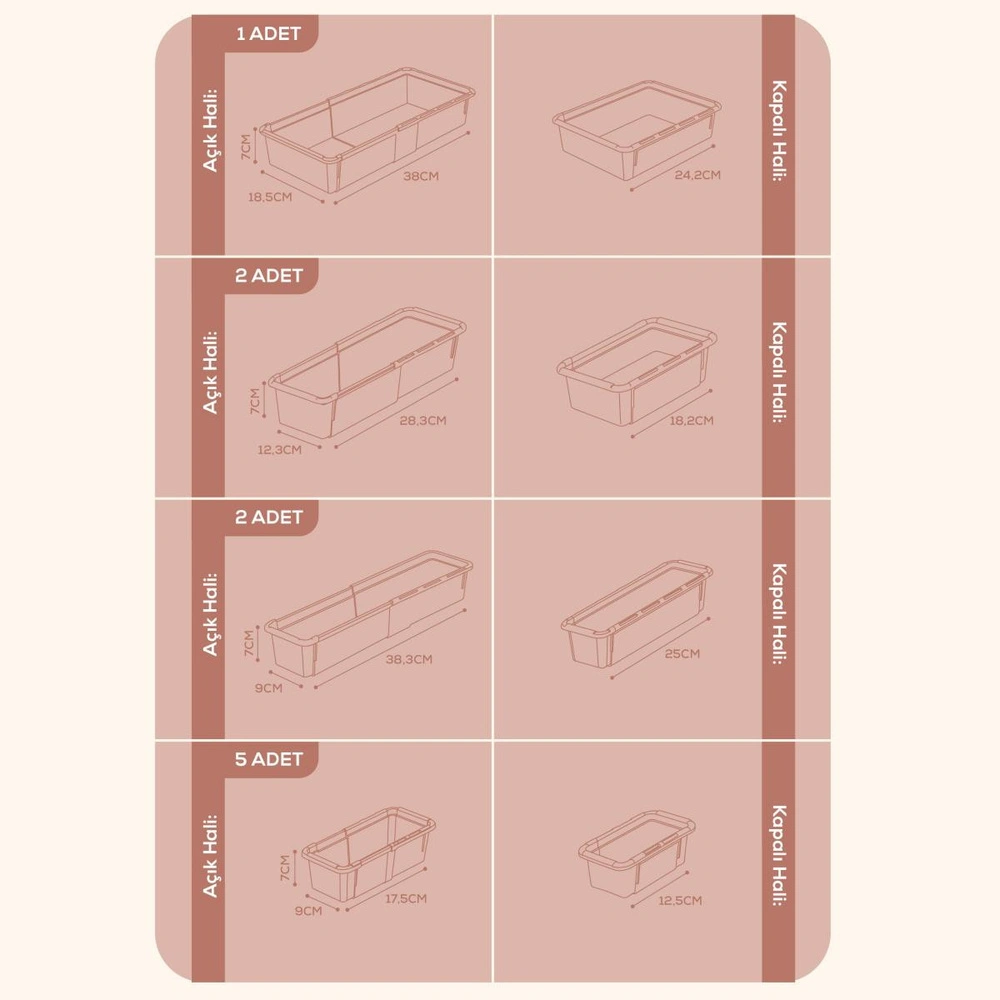 Vienev 10'lu Set Ayarlanabilir Çekmece Içi Düzenleyici Kutu – Uzayıp Kısalabilen Organizer Seti (5a2b2c1d) görseli 2