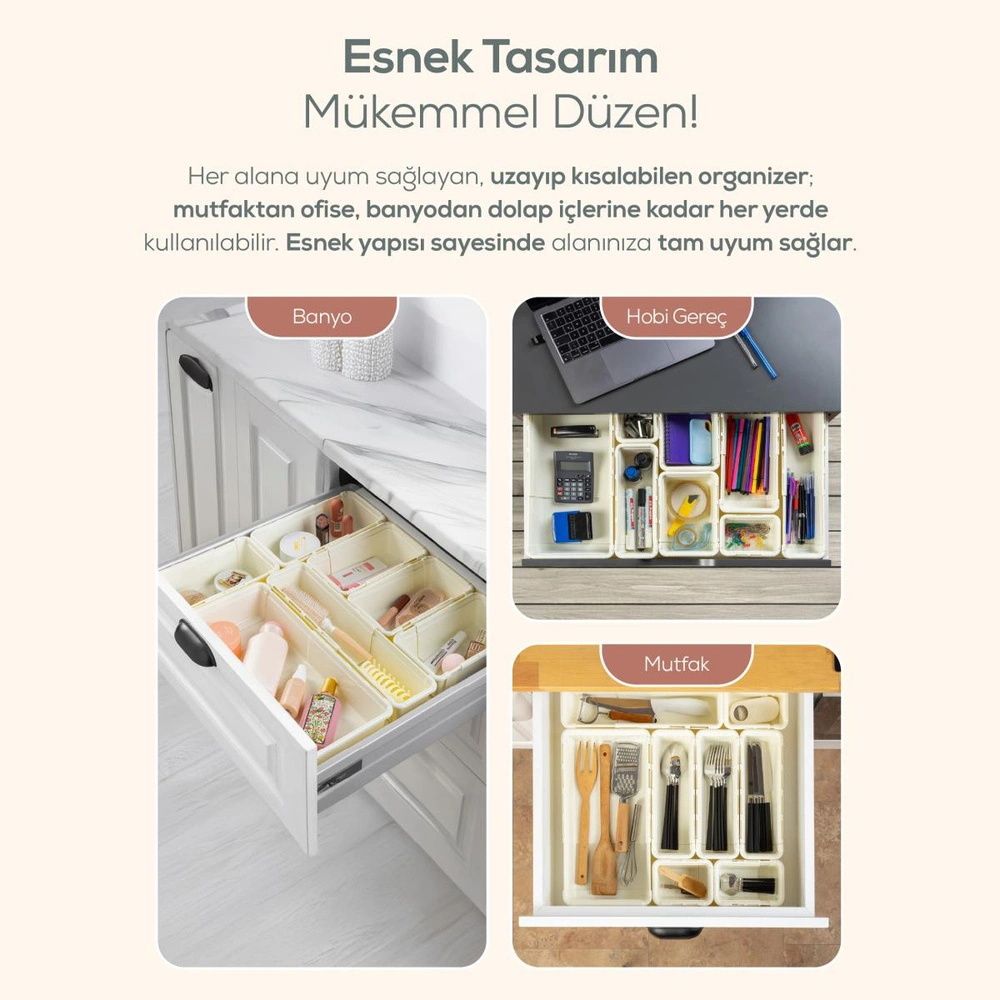 Vienev 10'lu Set Ayarlanabilir Çekmece Içi Düzenleyici Kutu – Uzayıp Kısalabilen Organizer Seti (5a2b2c1d) görseli 5
