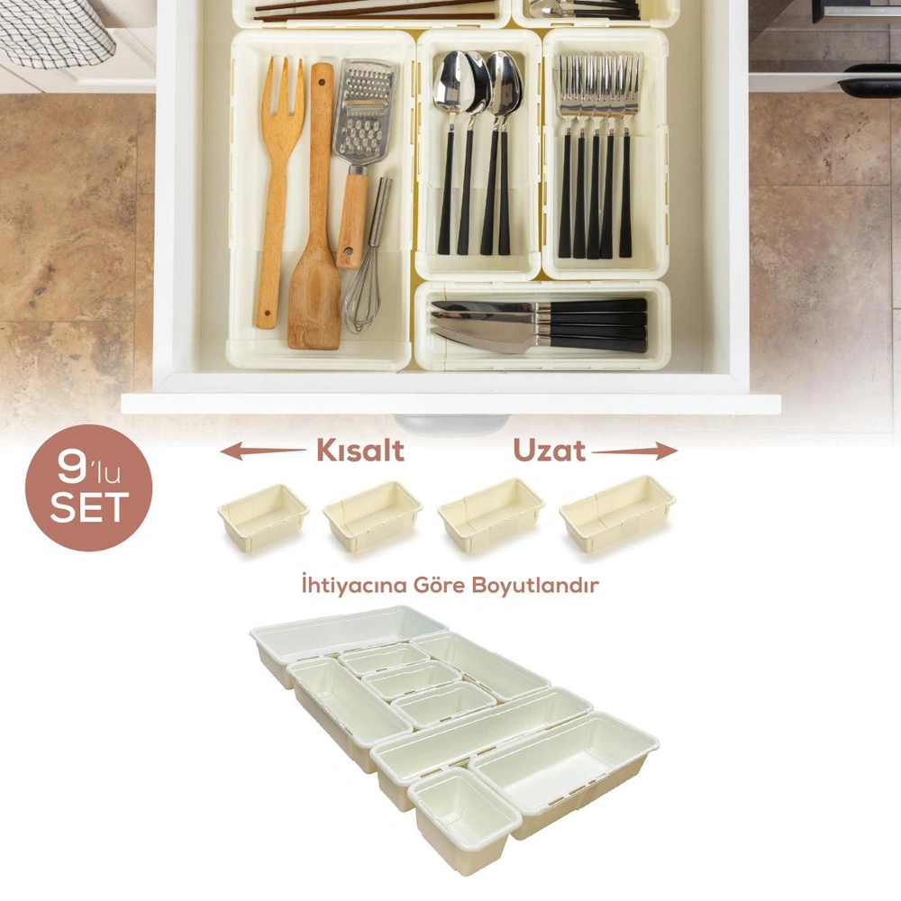 Vienev 9'lu Set Ayarlanabilir Çekmece Içi Düzenleyici Kutu – Uzayıp Kısalabilen Organizer Seti (4a2b2c1d) görseli 1