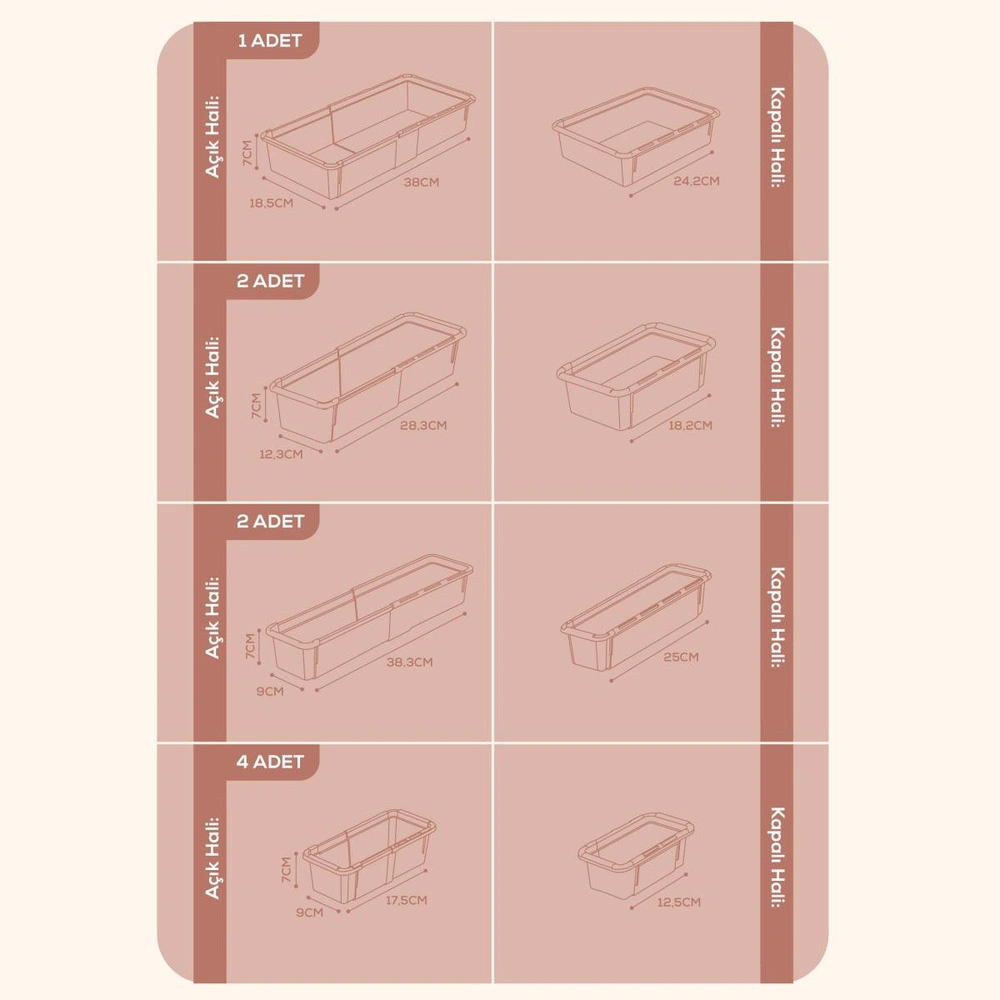 Vienev 9'lu Set Ayarlanabilir Çekmece Içi Düzenleyici Kutu – Uzayıp Kısalabilen Organizer Seti (4a2b2c1d) görseli 2