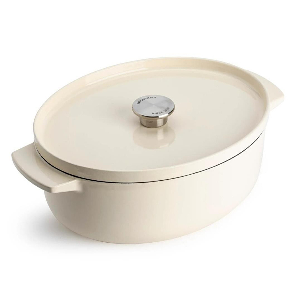 Kitchenaid Oval Döküm Demir Tencere 30 Cm - 5.6 L Krem görseli 1
