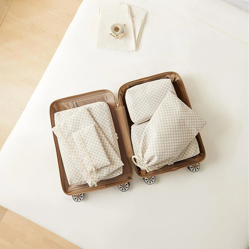 Ocean Home Textile 6'lı Yıkanabilir Gri Dama Desen Pamuklu Bavul İçi Düzenleyici Set görseli 2