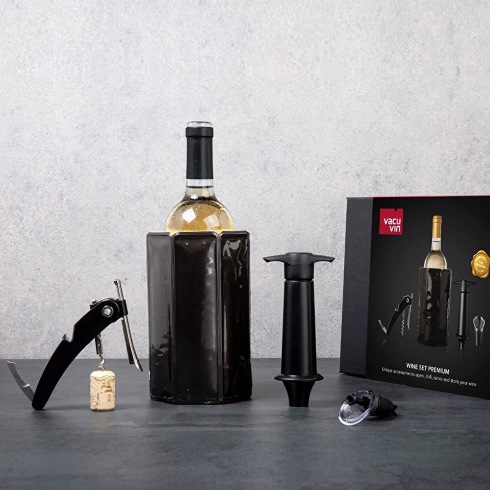 Vacu Vin Premium Şarap Seti 4 Parça Hediye Kutulu Siyah görseli 2