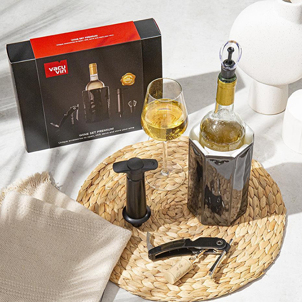 Vacu Vin Premium Şarap Seti 4 Parça Hediye Kutulu Siyah görseli 3