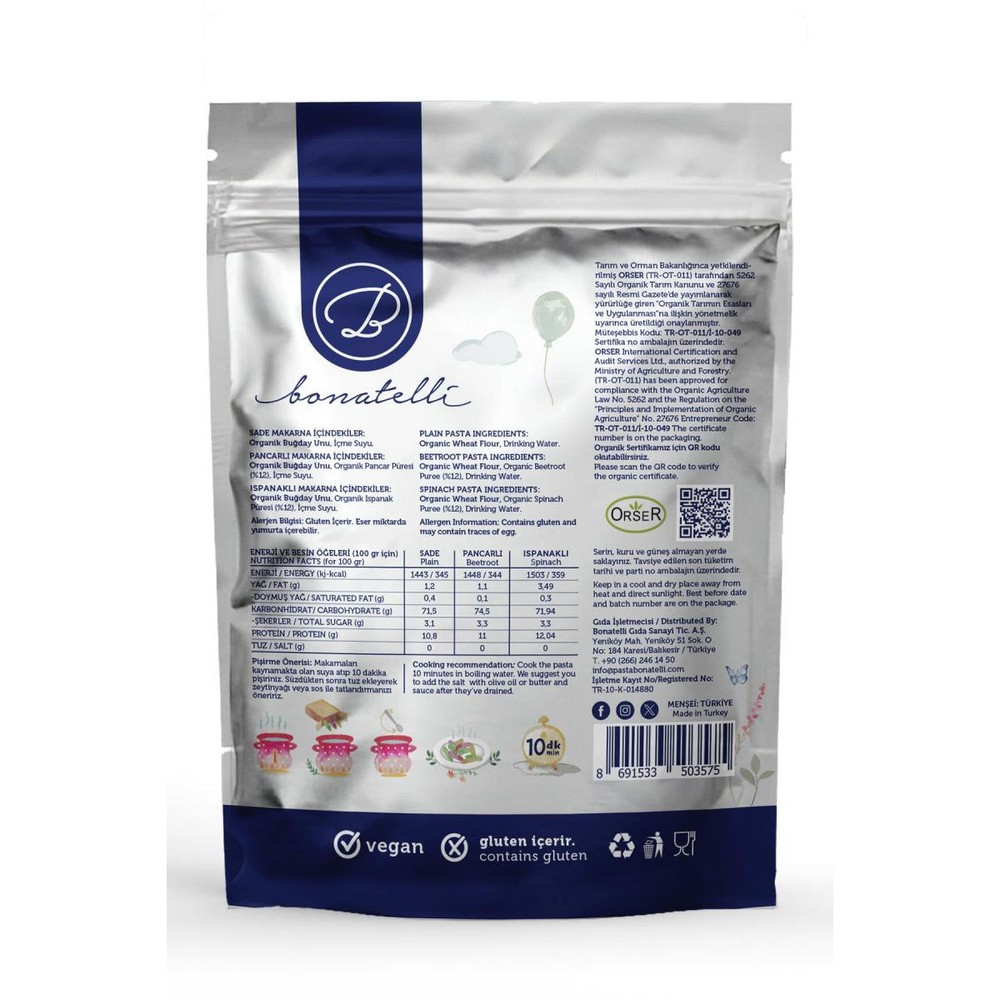 Bonatelli Organik Sebzeli Penne Makarna 300 G görseli 2