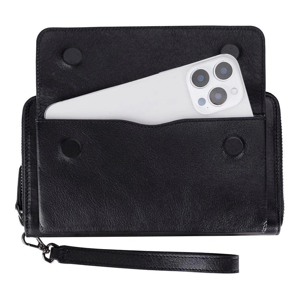 Bloominbag Bloomporter Obsidian Black Hakiki Deri Telefon Bölmeli Cüzdan görseli 4