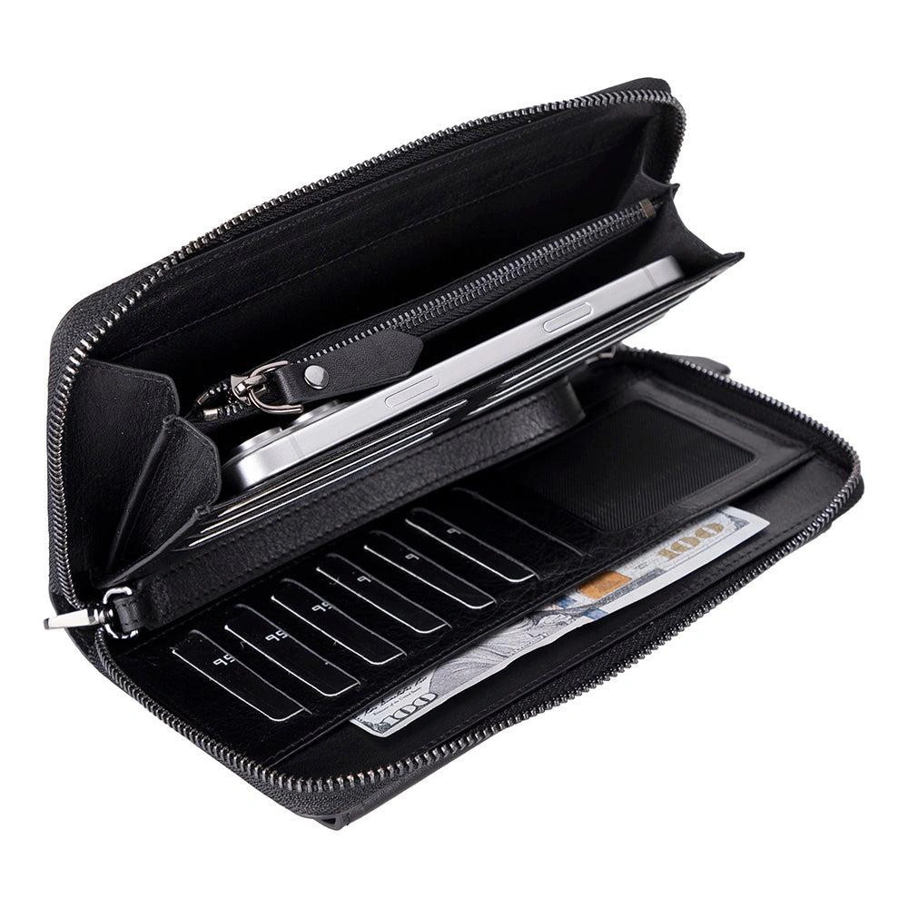 Bloominbag Bloomporter Obsidian Black Hakiki Deri Telefon Bölmeli Cüzdan görseli 2
