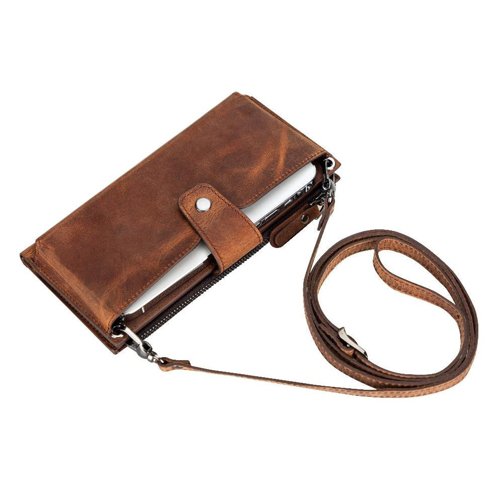 Bloominbag Lozan Strap Saddle Brown Gerçek Deri Çapraz Askılı Telefon Bölmeli Cüzdan Çanta görseli 1