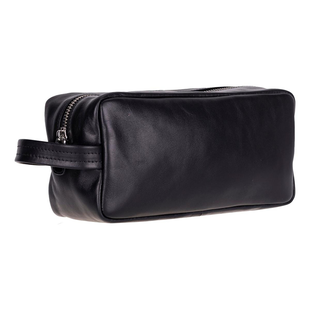 Bloominbag Bloombiel Obsidian Siyah Hakiki Deri Seyahat Ve Makyaj Çantası görseli 1