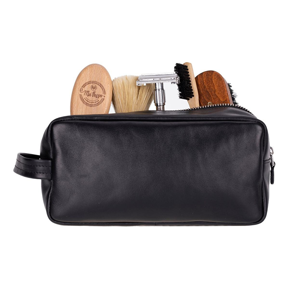 Bloominbag Bloombiel Obsidian Siyah Hakiki Deri Seyahat Ve Makyaj Çantası görseli 4