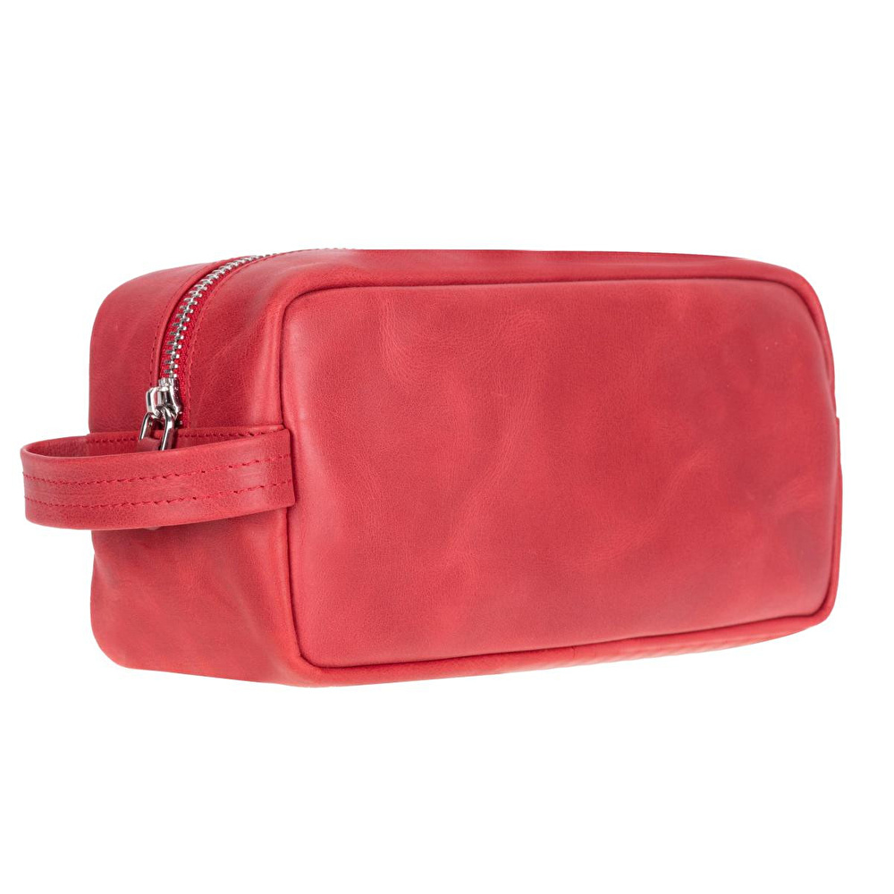 Bloominbag Bloombiel Crimson Red Kırmızı Hakiki Deri Seyahat Ve Makyaj Çantası görseli 1
