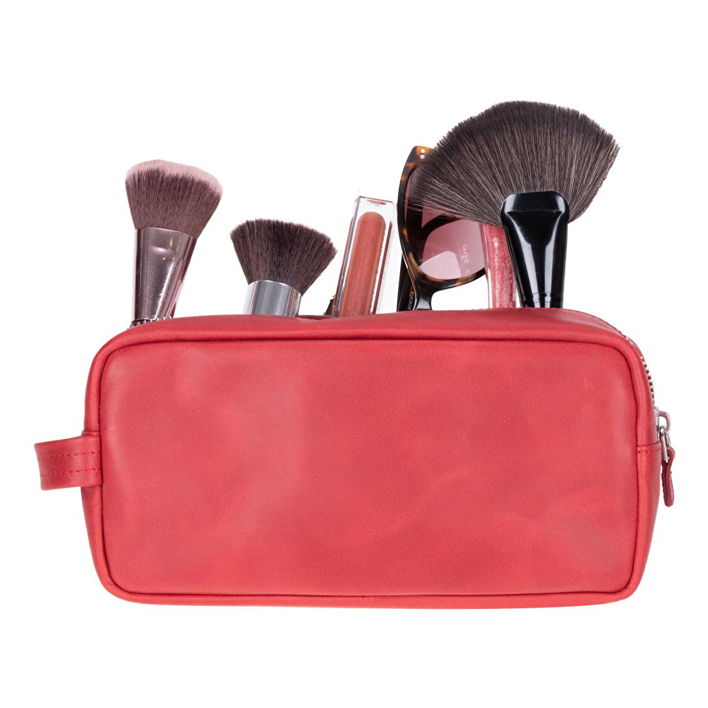 Bloominbag Bloombiel Crimson Red Kırmızı Hakiki Deri Seyahat Ve Makyaj Çantası görseli 4