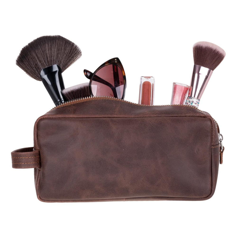 Bloominbag Bloombiel Mahogany Kahverengi Hakiki Deri Seyahat Ve Makyaj Çantası görseli 5