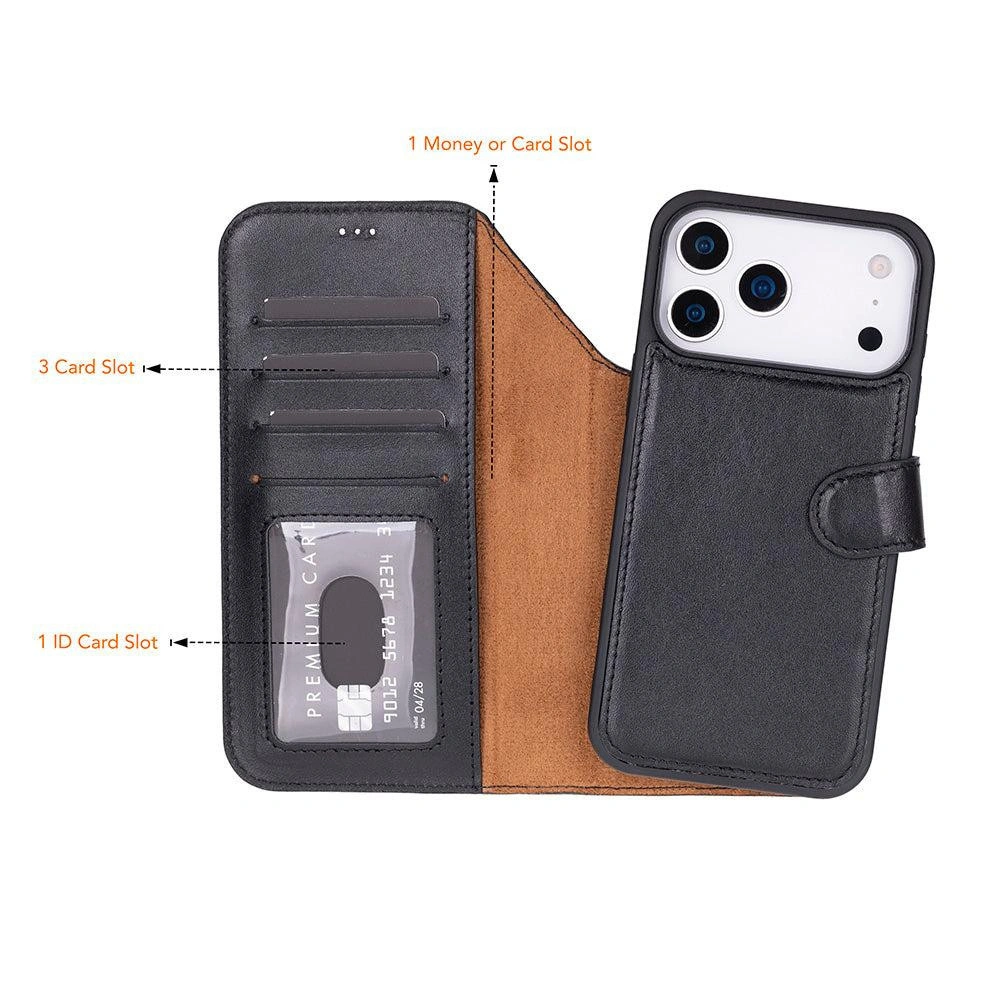 Bloominbag Bloomcase Magic Apple Iphone 17 Pro Max(6.9") Obsidian Black Ayrılabilir Hakiki Deri Cüzdanlı Telefon Kılıfı görseli 3
