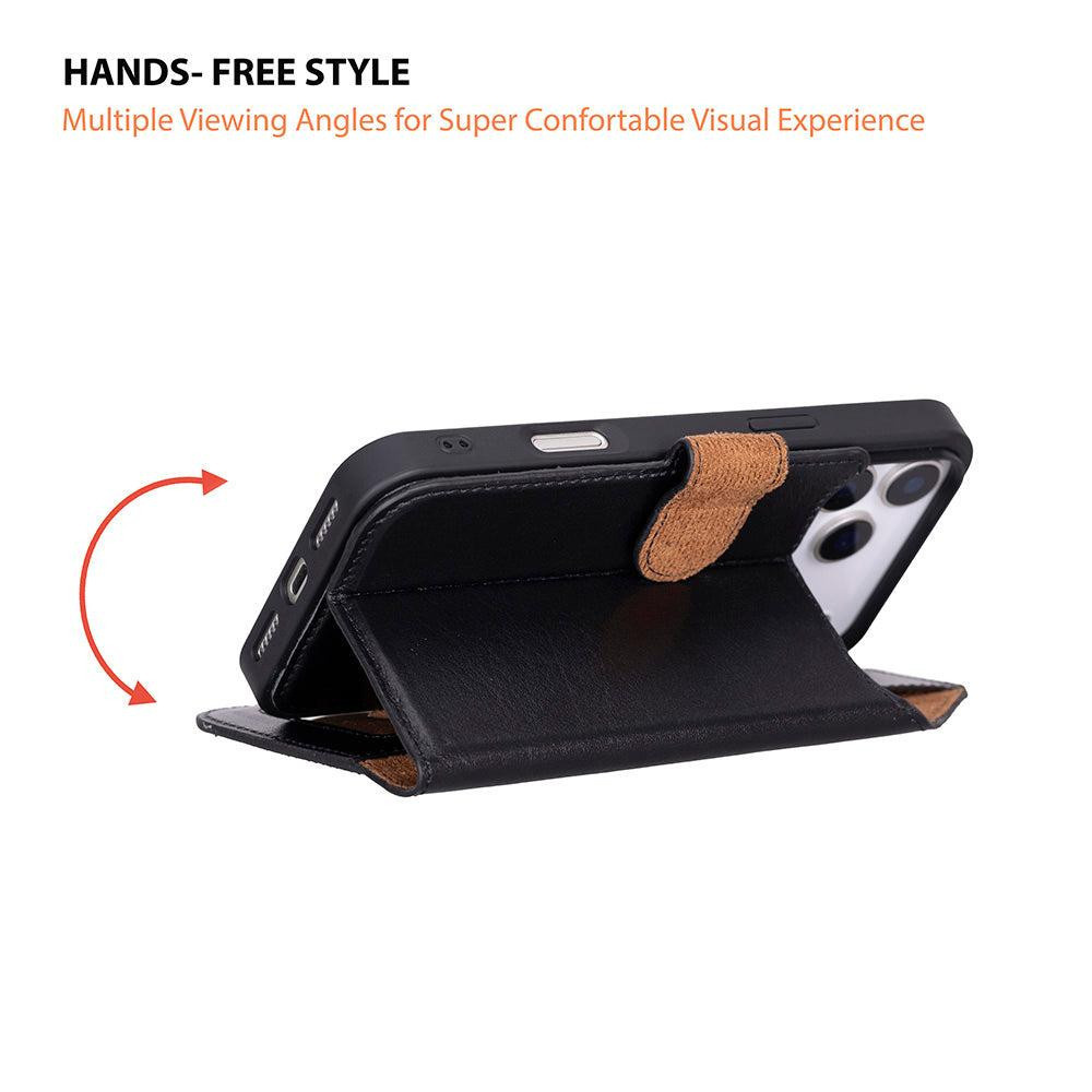 Bloominbag Bloomcase Magic Apple Iphone 17 Pro Max(6.9") Obsidian Black Ayrılabilir Hakiki Deri Cüzdanlı Telefon Kılıfı görseli 4