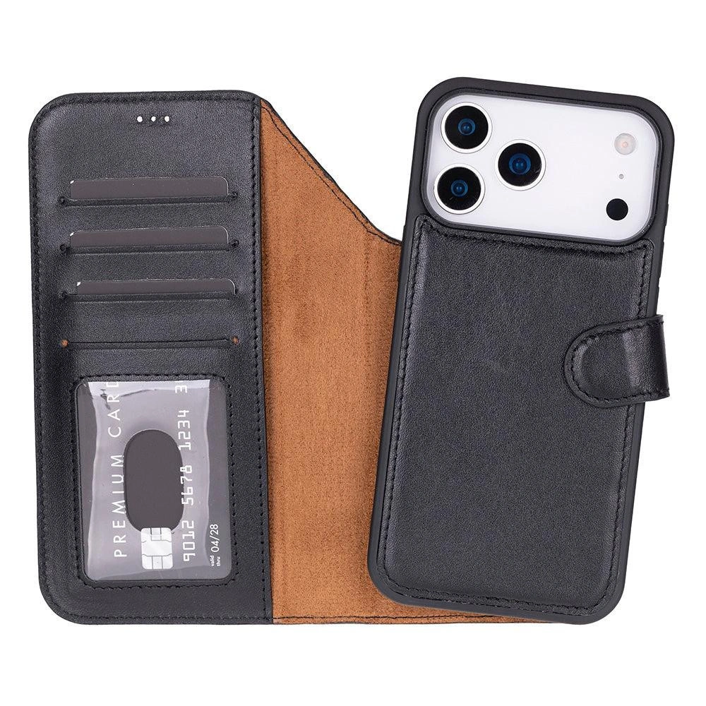 Bloominbag Bloomcase Magic Apple Iphone 17 Pro Max(6.9") Obsidian Black Ayrılabilir Hakiki Deri Cüzdanlı Telefon Kılıfı görseli 1