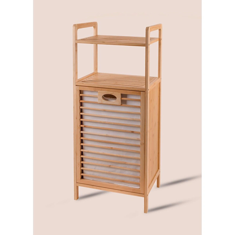 The Mia Bambu 2 Raflı Banyo Düzenleyici Dolap Ve Çamaşır Sepeti 95x40x30 Cm görseli 4