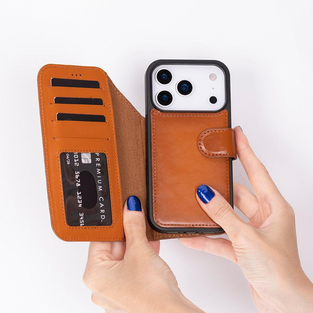 Bloominbag Bloomcase Urban Tan Apple Iphone 17 Pro (6.3") Hakiki Deri Çıkarılabilir Cüzdanlı Telefon Kılıfı görseli 2