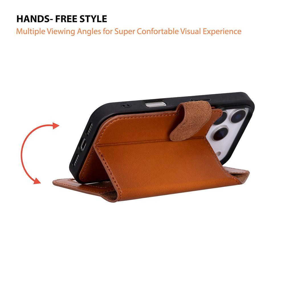 Bloominbag Bloomcase Urban Tan Apple Iphone 17 Pro (6.3") Hakiki Deri Çıkarılabilir Cüzdanlı Telefon Kılıfı görseli 4