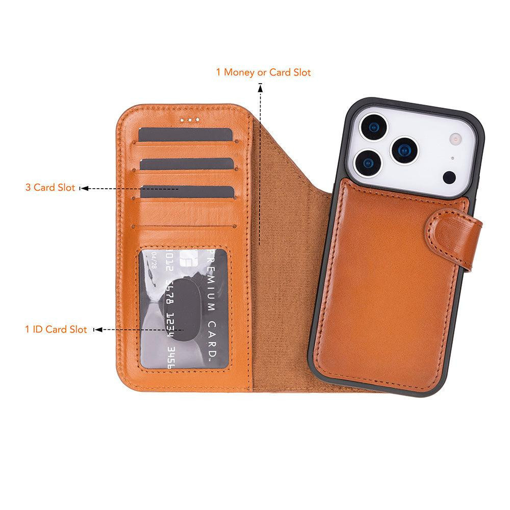 Bloominbag Bloomcase Urban Tan Apple Iphone 17 Pro (6.3") Hakiki Deri Çıkarılabilir Cüzdanlı Telefon Kılıfı görseli 3