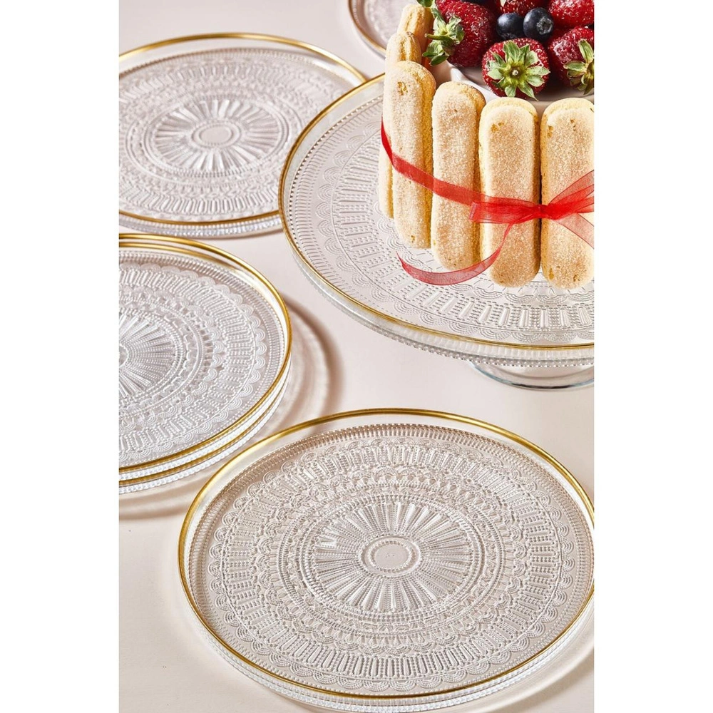 Lora Bianca Serenity 7 Parça Pasta/kek/tatlı Sunum Tabağı Seti Şeffaf görseli 3