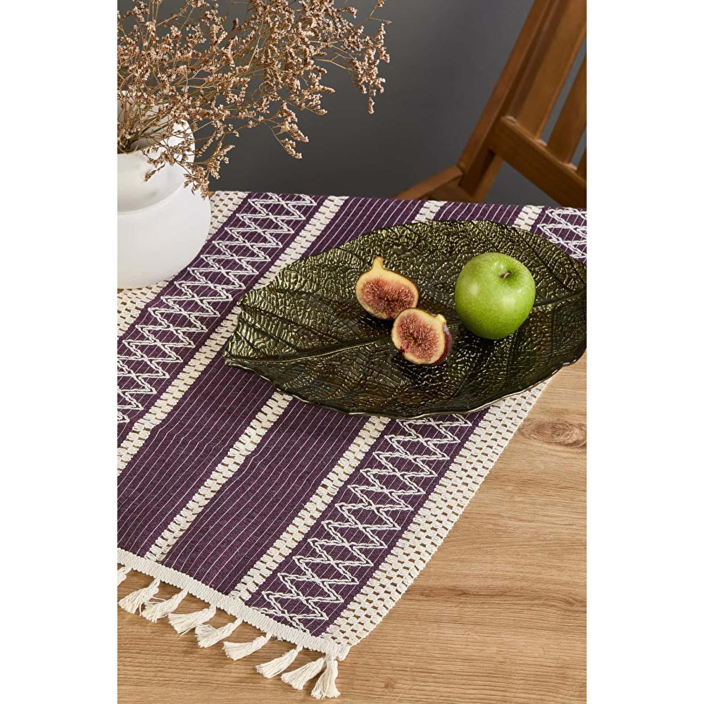 Lora Bianca Rustique Mor Pamuk Masa Örtüsü Runner 35x145 Cm Mor görseli 2