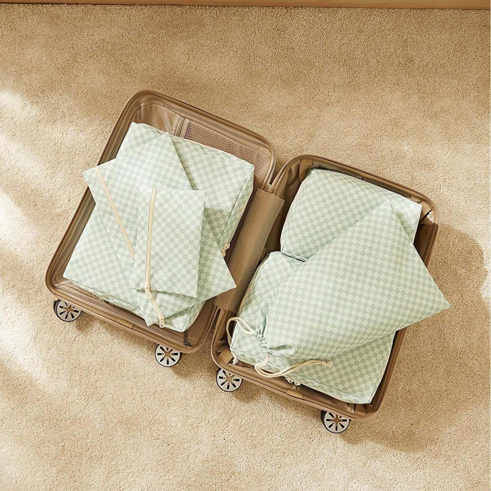 Ocean Home Textile 6'lı Mint Dama Desen Pamuklu Bavul İçi Düzenleyici Set görseli 4