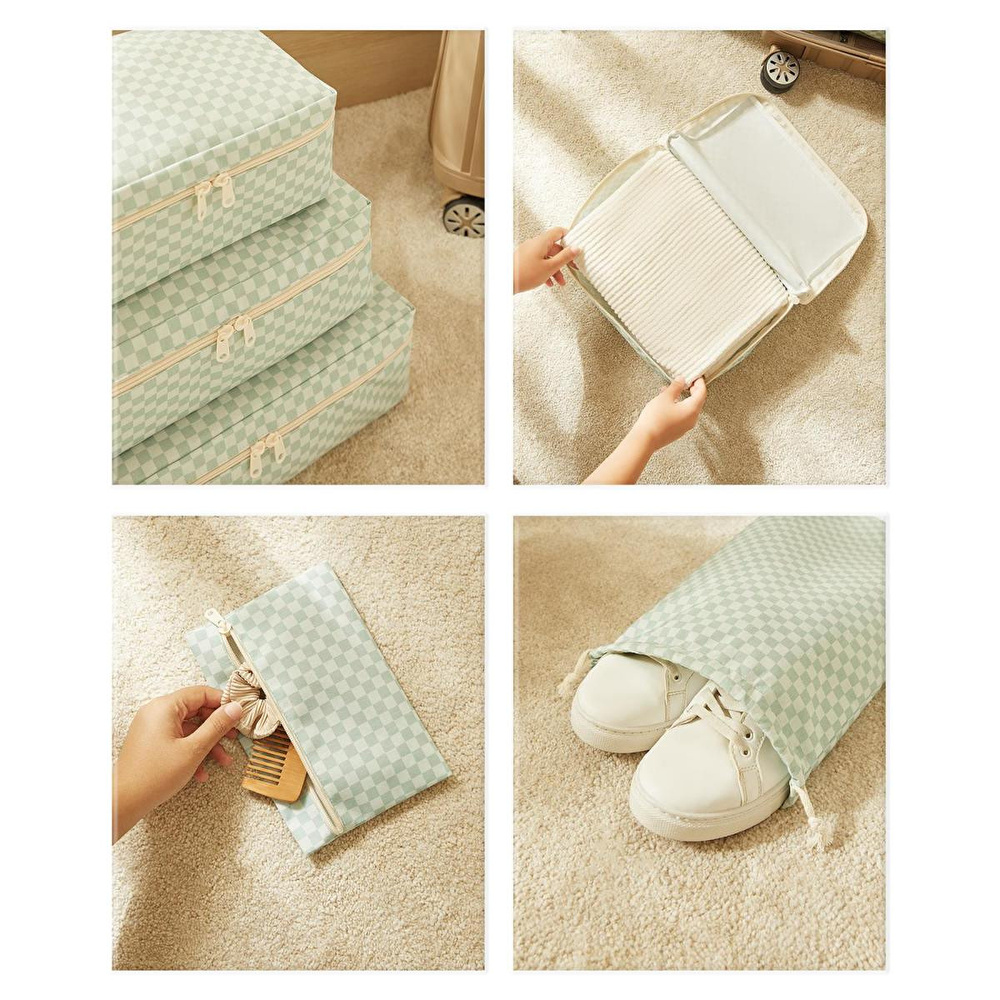 Ocean Home Textile 6'lı Mint Dama Desen Pamuklu Bavul İçi Düzenleyici Set görseli 5