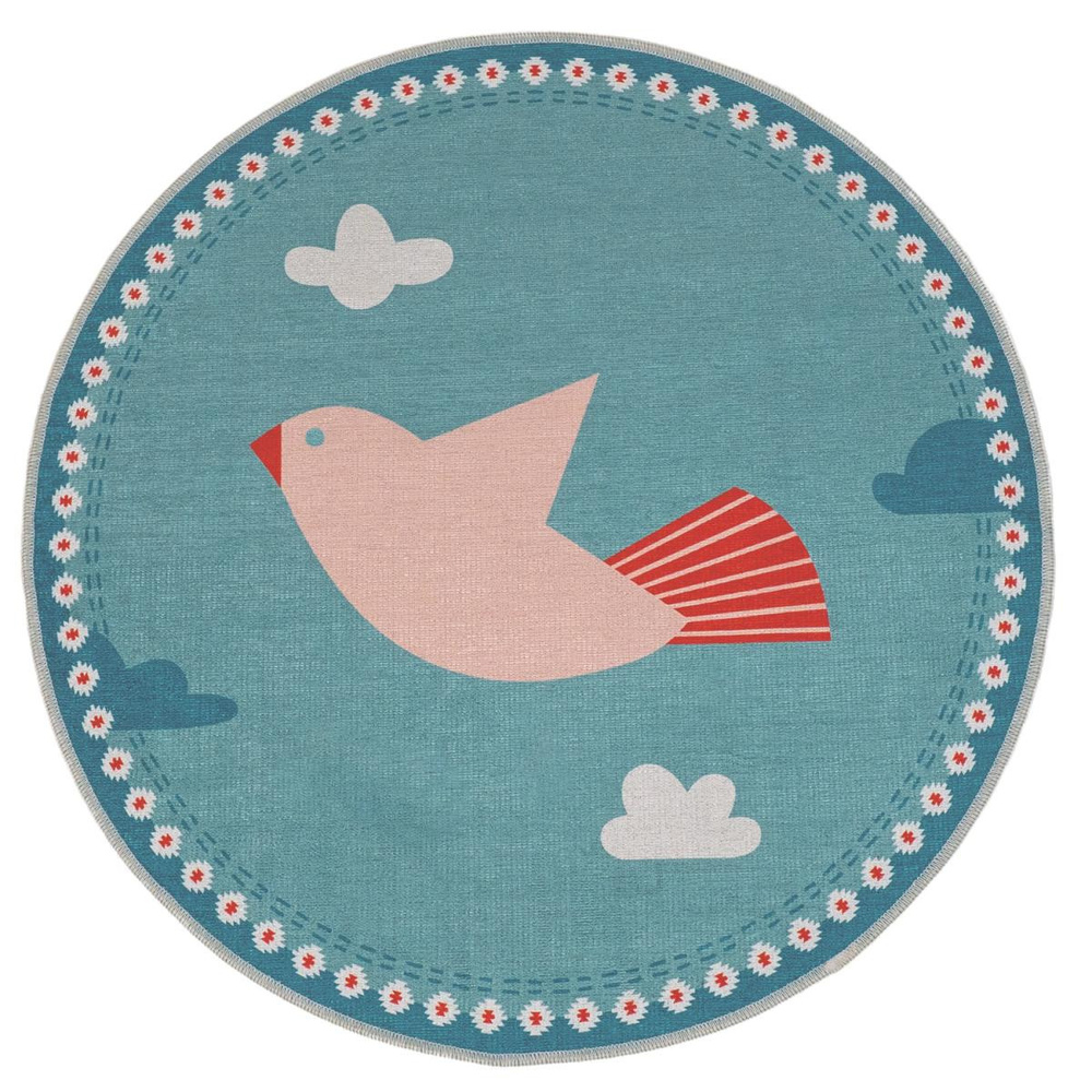 Itsy Bitsy Kids Amulet Bird Mint Yeşili Yıkanabilir Yuvarlak Çocuk Halısı 120cm görseli 1