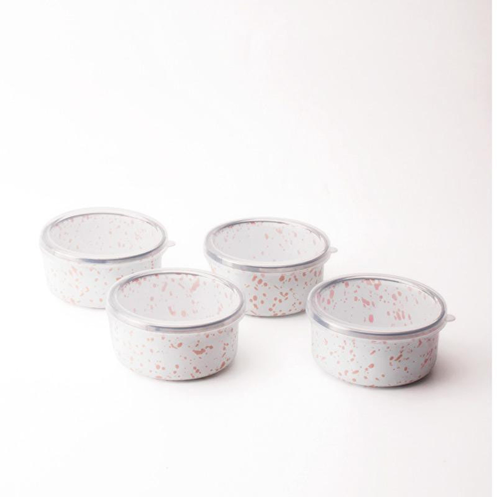 Emaylab Speckles Emaye 4’lü Kapaklı Çerezlik, Kahvaltılık, Reçellik, Zeytinlik, Sunumluk Seti 8cm 200 Ml görseli 1
