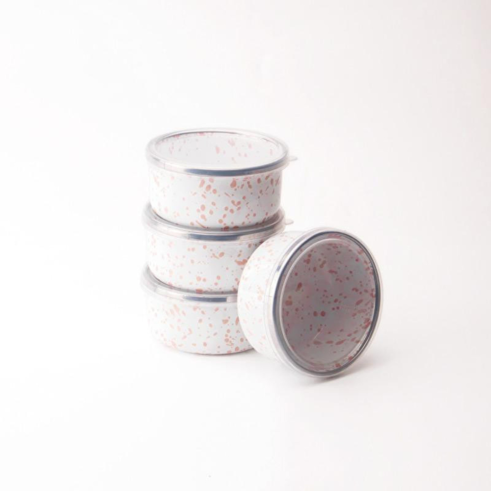 Emaylab Speckles Emaye 4’lü Kapaklı Çerezlik, Kahvaltılık, Reçellik, Zeytinlik, Sunumluk Seti 8cm 200 Ml görseli 3