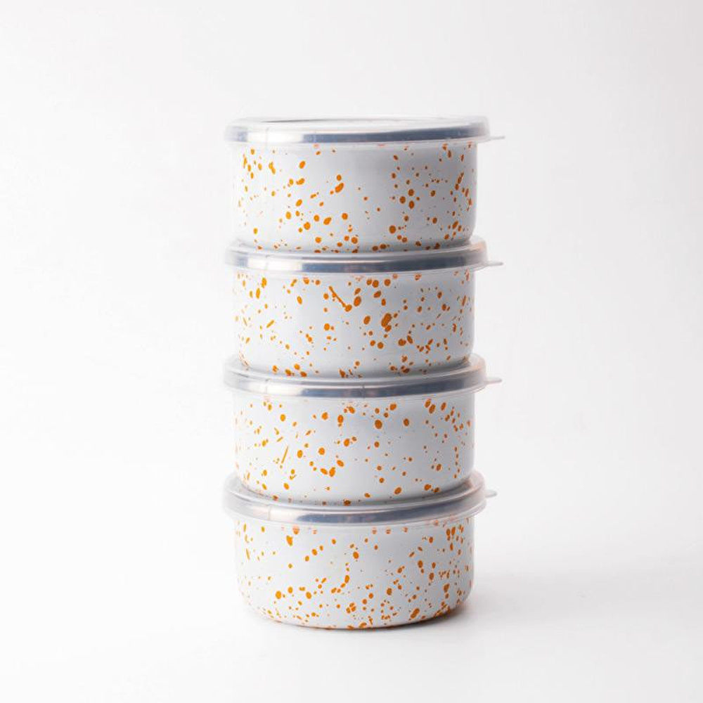 Emaylab Speckles Emaye 4’lü Kapaklı Çerezlik, Kahvaltılık, Reçellik, Zeytinlik, Sunumluk Seti 8cm 200 Ml görseli 4
