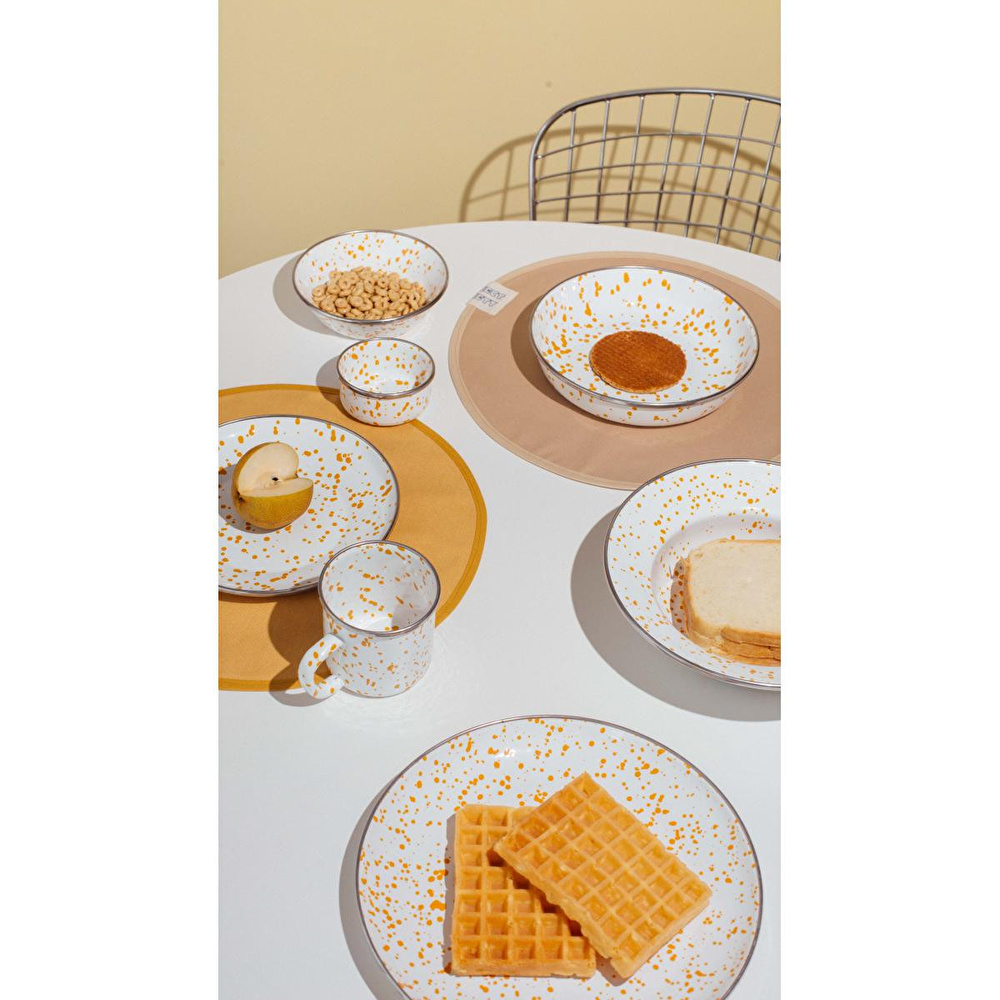 Emaylab Speckles Emaye 4’lü Kapaklı Çerezlik, Kahvaltılık, Reçellik, Zeytinlik, Sunumluk Seti 8cm 200 Ml görseli 3