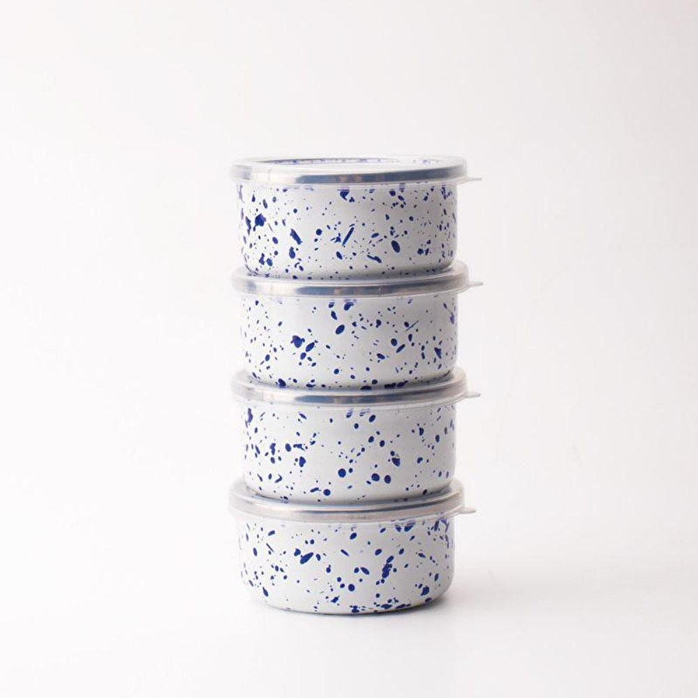 Emaylab Speckles Emaye 4’lü Kapaklı Çerezlik, Kahvaltılık, Reçellik, Zeytinlik, Sunumluk Seti 8cm 200 Ml görseli 2