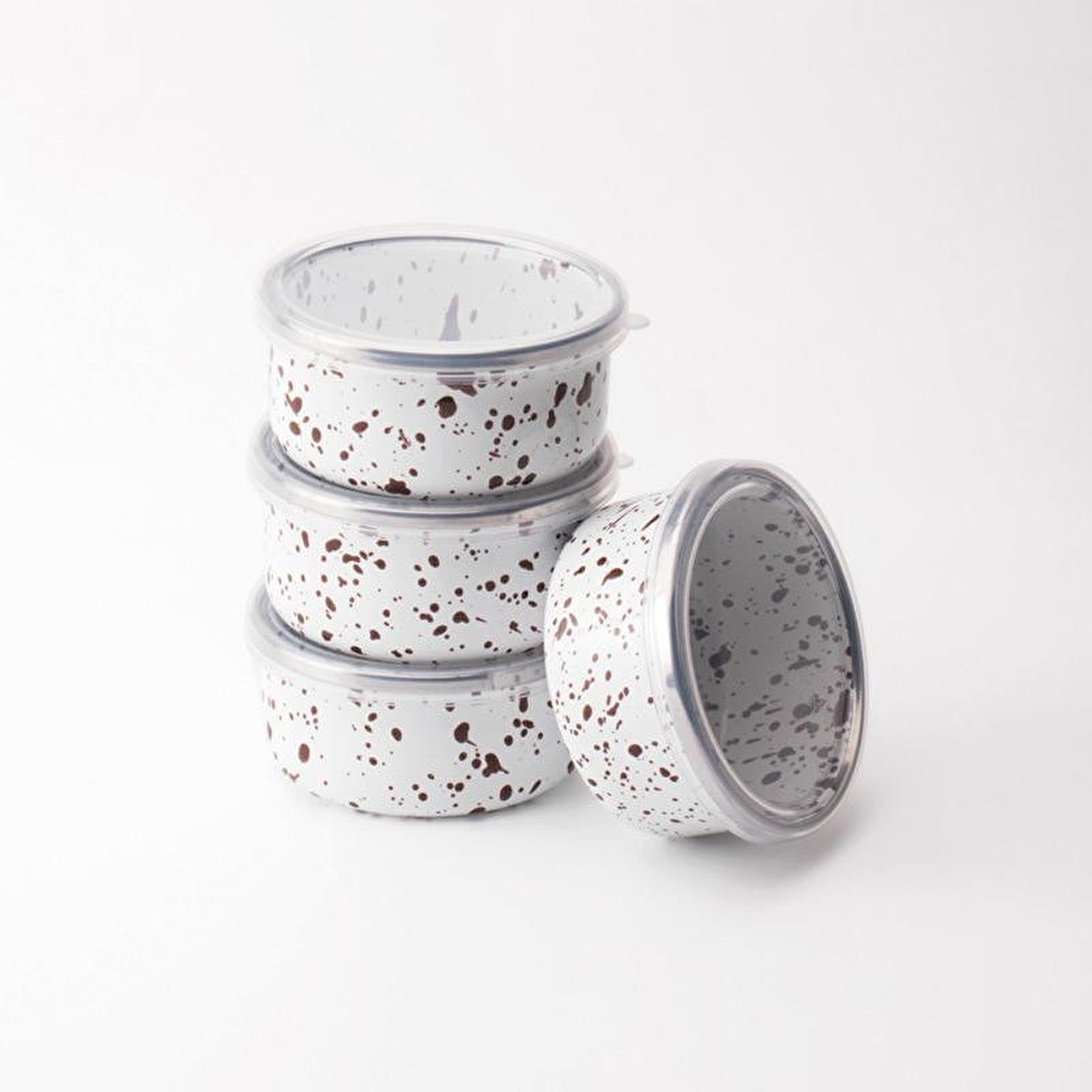 Emaylab Speckles Emaye 4’lü Kapaklı Çerezlik, Kahvaltılık, Reçellik, Zeytinlik, Sunumluk Seti 8cm 200 Ml görseli 5