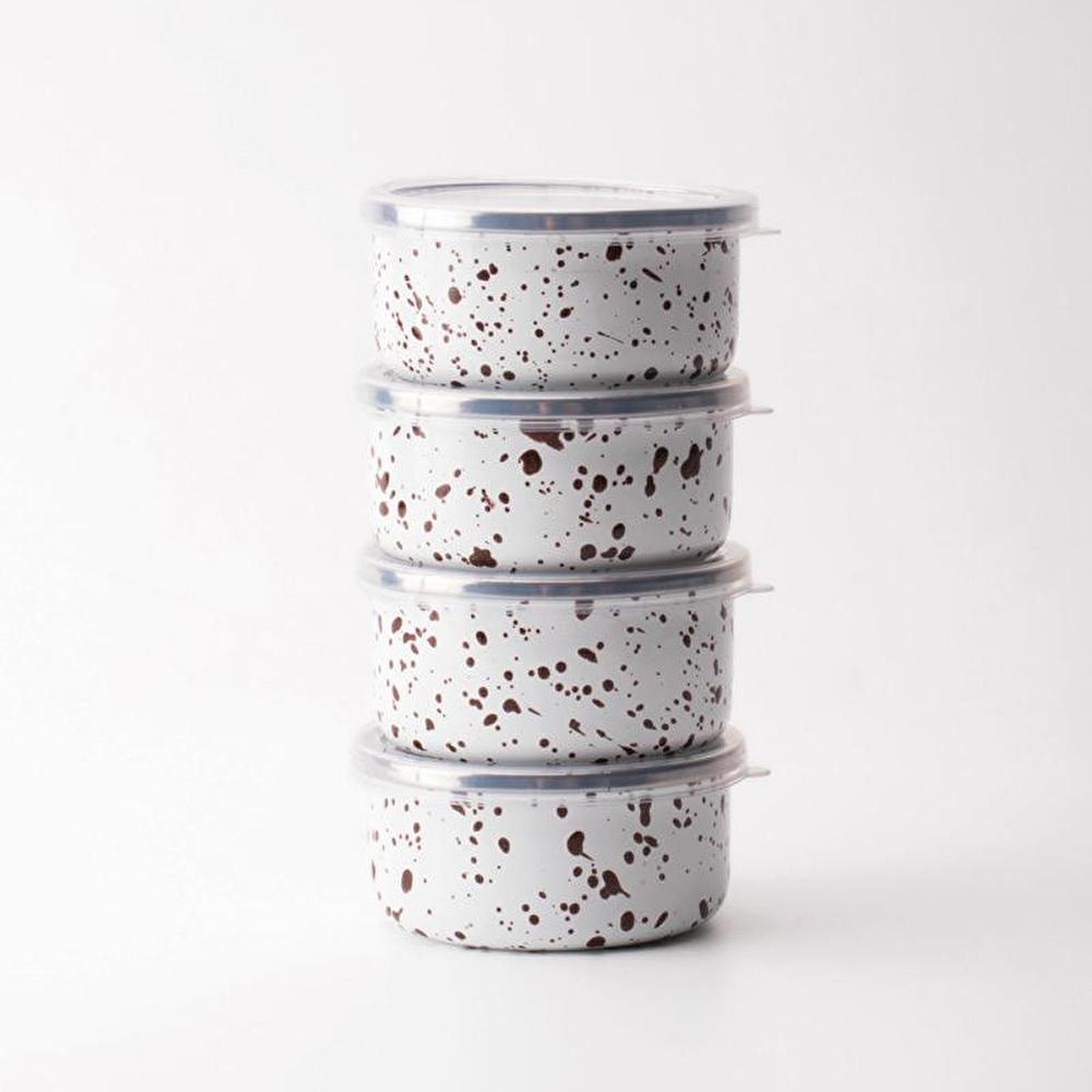 Emaylab Speckles Emaye 4’lü Kapaklı Çerezlik, Kahvaltılık, Reçellik, Zeytinlik, Sunumluk Seti 8cm 200 Ml görseli 4