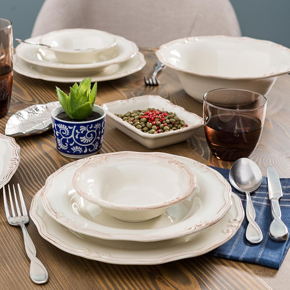 Mudo Home Ekru 6 Li Çukur Yemek Tabaği Seti̇ 22cm görseli 2