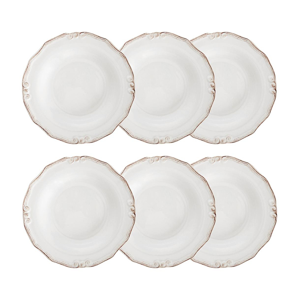 Mudo Home Ekru 6 Li Çukur Yemek Tabaği Seti̇ 22cm görseli 1