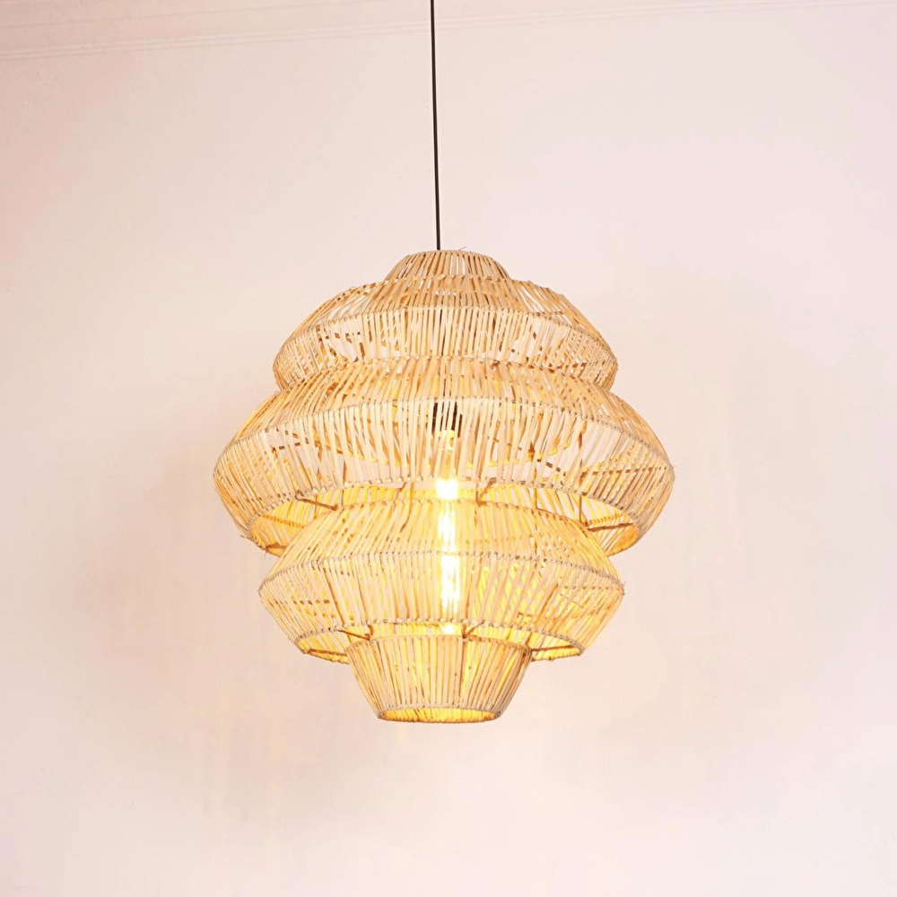 Mylamp Rattan Lucy Aydınlatma 60x60 Cm L Yapımı Doğal Avize görseli 5