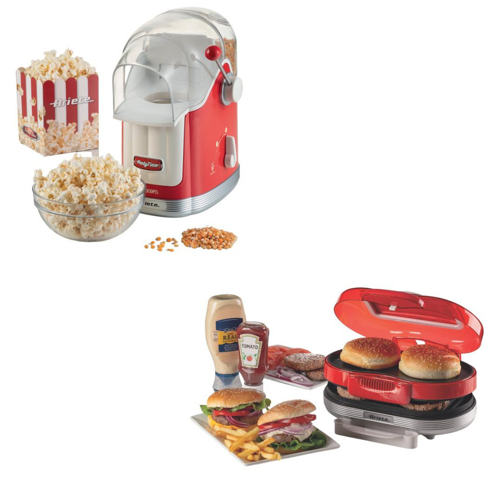 Ariete Party Time Popcorn Mısır Patlatma Makinesi + Hamburger Makinesi 2'li Özel Set Pset02 görseli 1