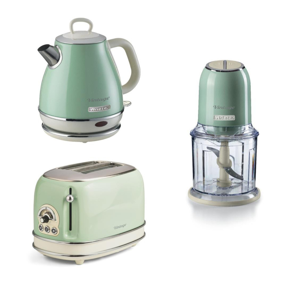 Ariete Vintage Yeşil 3'lü Kahvaltı Seti (su Isıtıcı Kettle + Doğrayıcı Rondo + Ekmek Kızartma Makinesi Özel Set) Khset09 görseli 1