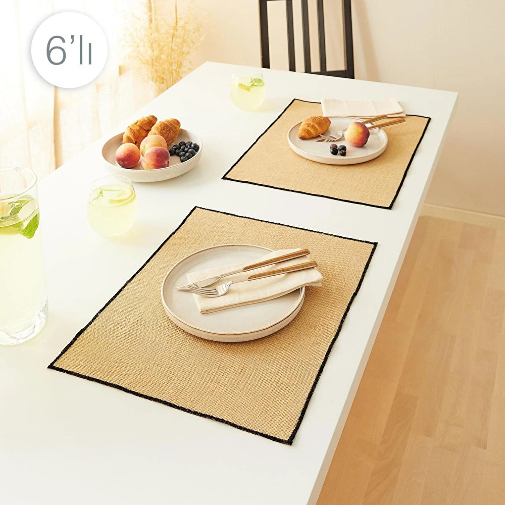 Home Wave 6'lı Siyah Dikiş Detaylı Jüt Amerikan Servis 45 X 35 Cm görseli 1