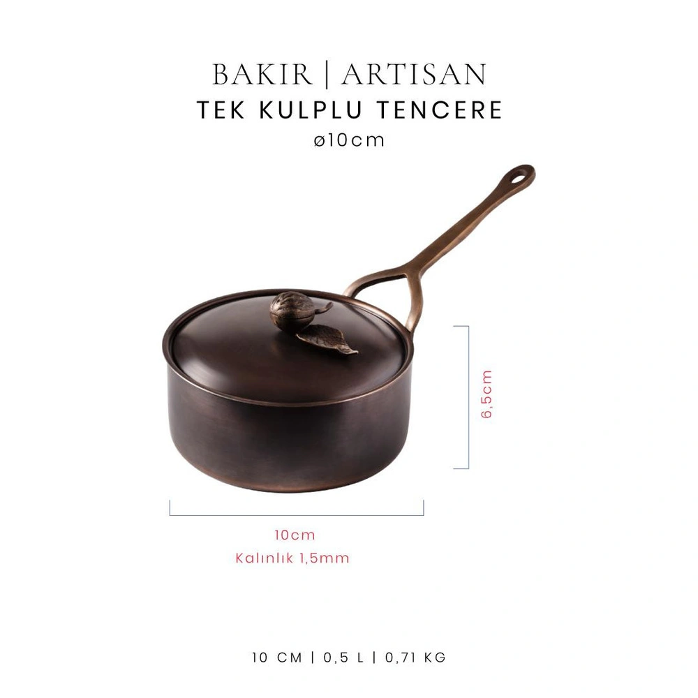 Voeux Artisan Koleksiyonu Bakır Tek Kulplu Tencere 10 cm görseli 2