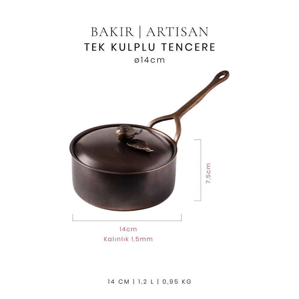 Voeux Artisan Koleksiyonu Bakır Tek Kulplu Tencere 14 cm görseli 2